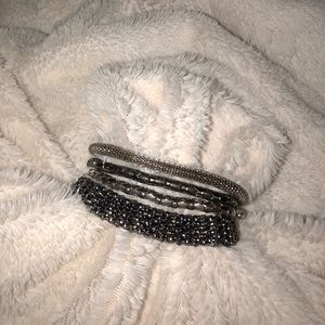 set of 4 silver and black bracelets